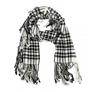 Banana Republic Women's Houndstooth Scarf,Black & White with fringe